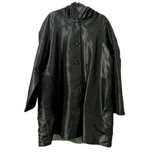 New Ubu Raincoat 1X‎ Olive Green Reversible Hooded Polyester Button Front Travel